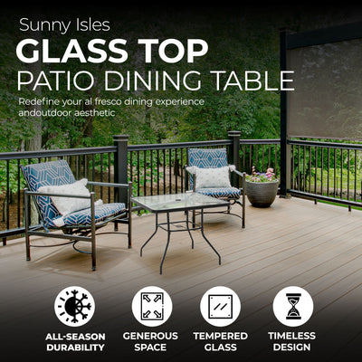 Four Seasons Courtyard Tempered Glass Top Patio Dining Table, Black (Open Box)