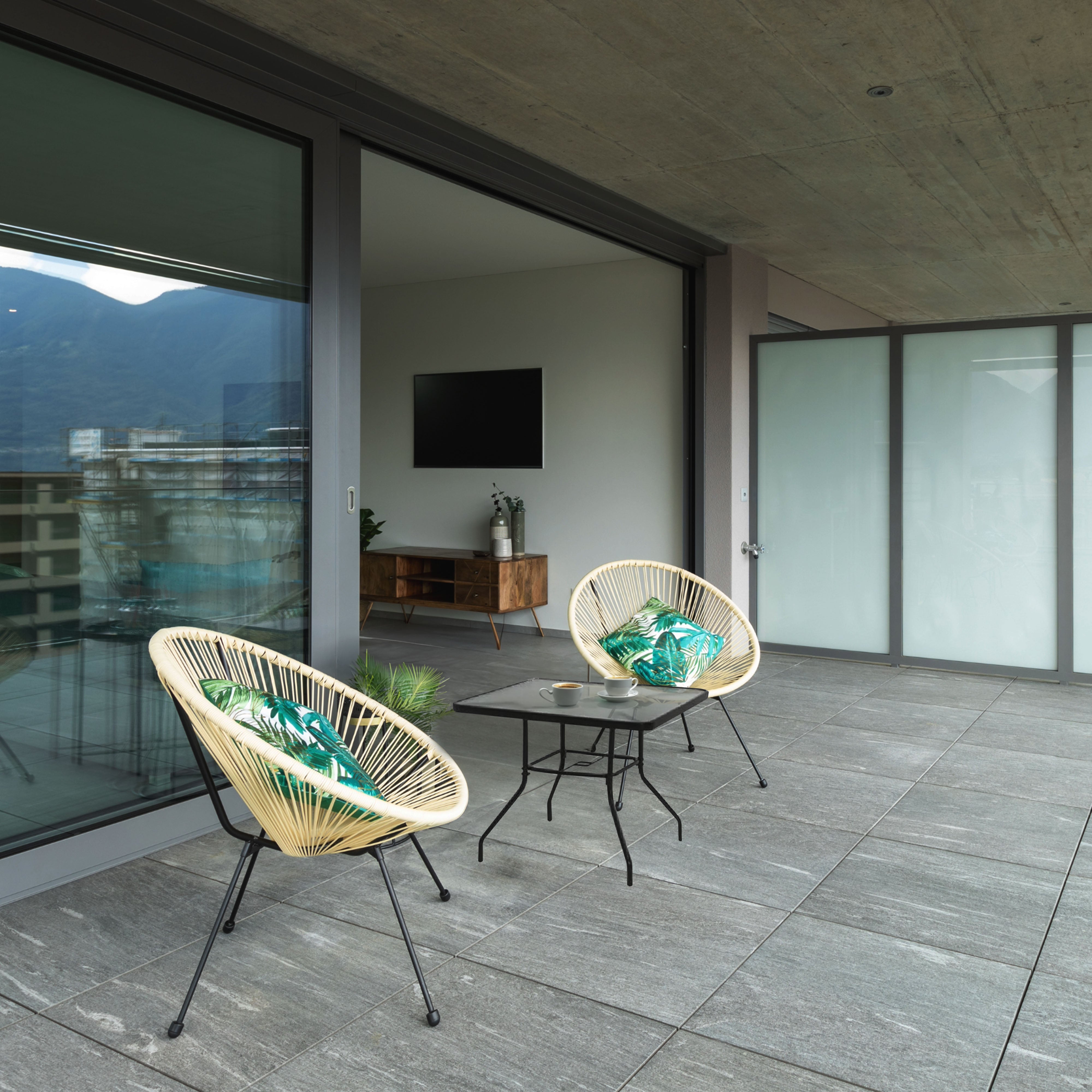 Four Seasons Courtyard Tempered Glass Top Patio Dining Table, Black (Open Box) - VMInnovations