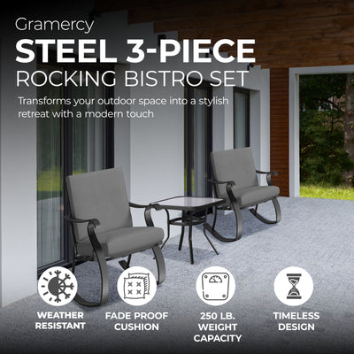 Four Seasons Courtyard Gramercy Steel 3 Piece Rocking Bistro Set, Gray(Open Box) - VMInnovations