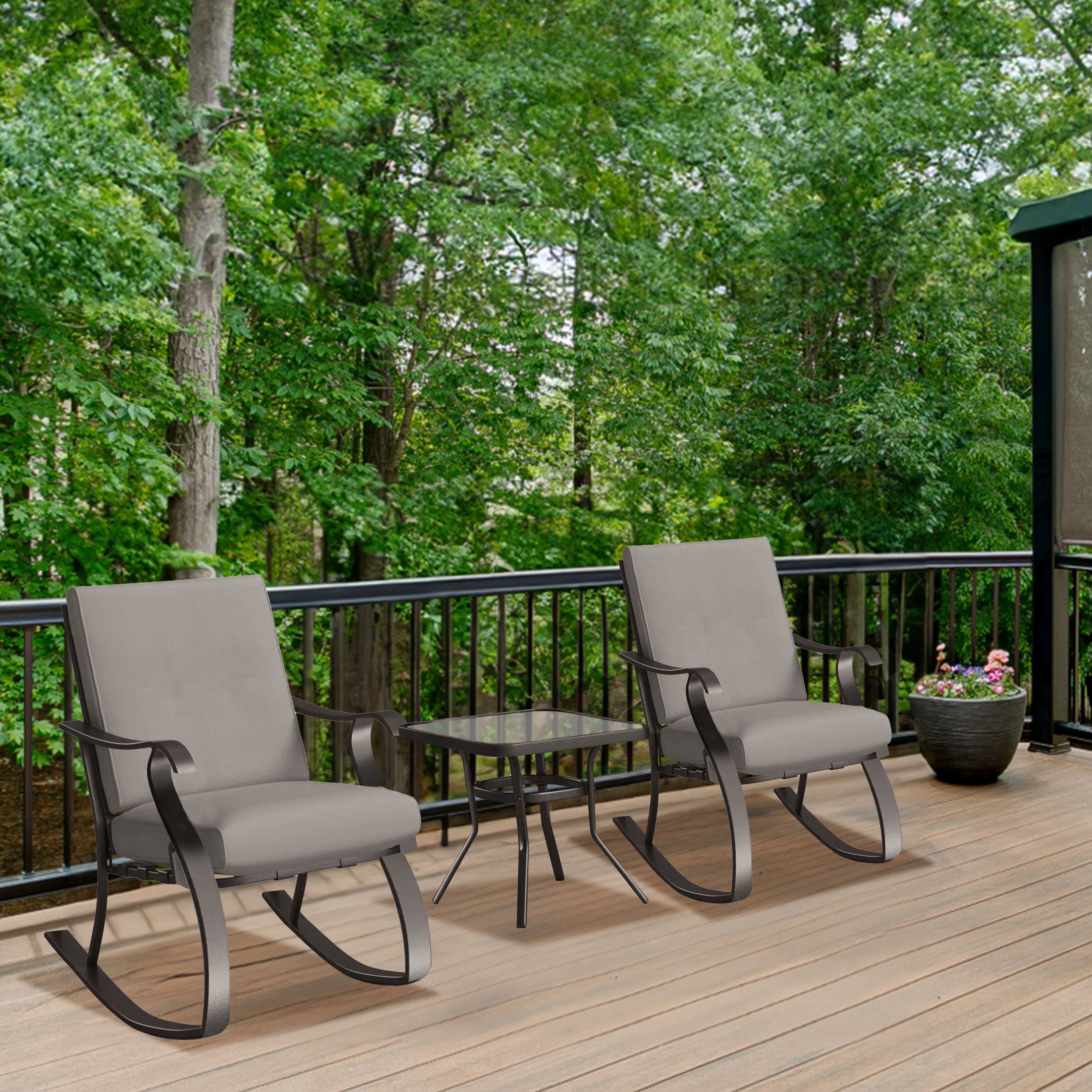 Four Seasons Courtyard Gramercy Steel 3 Piece Rocking Bistro Set, Gray(Open Box) - VMInnovations