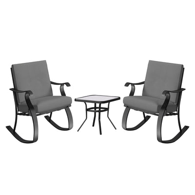 Four Seasons Courtyard Gramercy Steel 3 Piece Rocking Bistro Set, Gray(Open Box) - VMInnovations