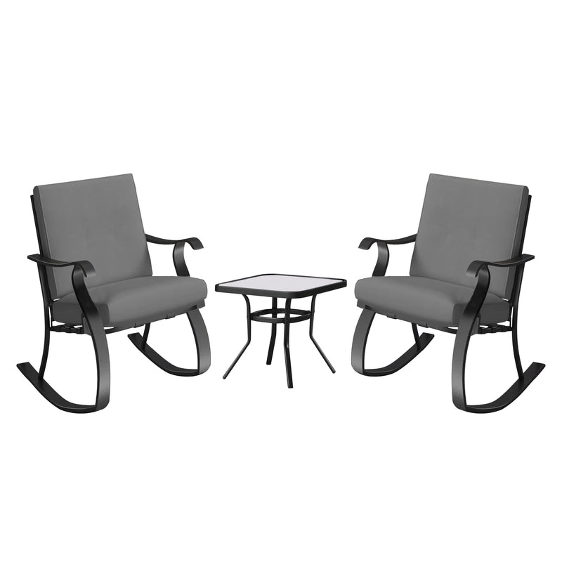 Four Seasons Courtyard Gramercy Steel 3 Piece Rocking Bistro Set, Gray(Open Box)