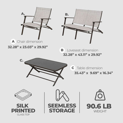 Four Seasons Courtyard Novara 4 PC Steel Folding Outdoor Conversation (Open Box)