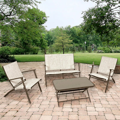 Four Seasons Courtyard Novara 4 PC Steel Folding Outdoor Conversation (Open Box)
