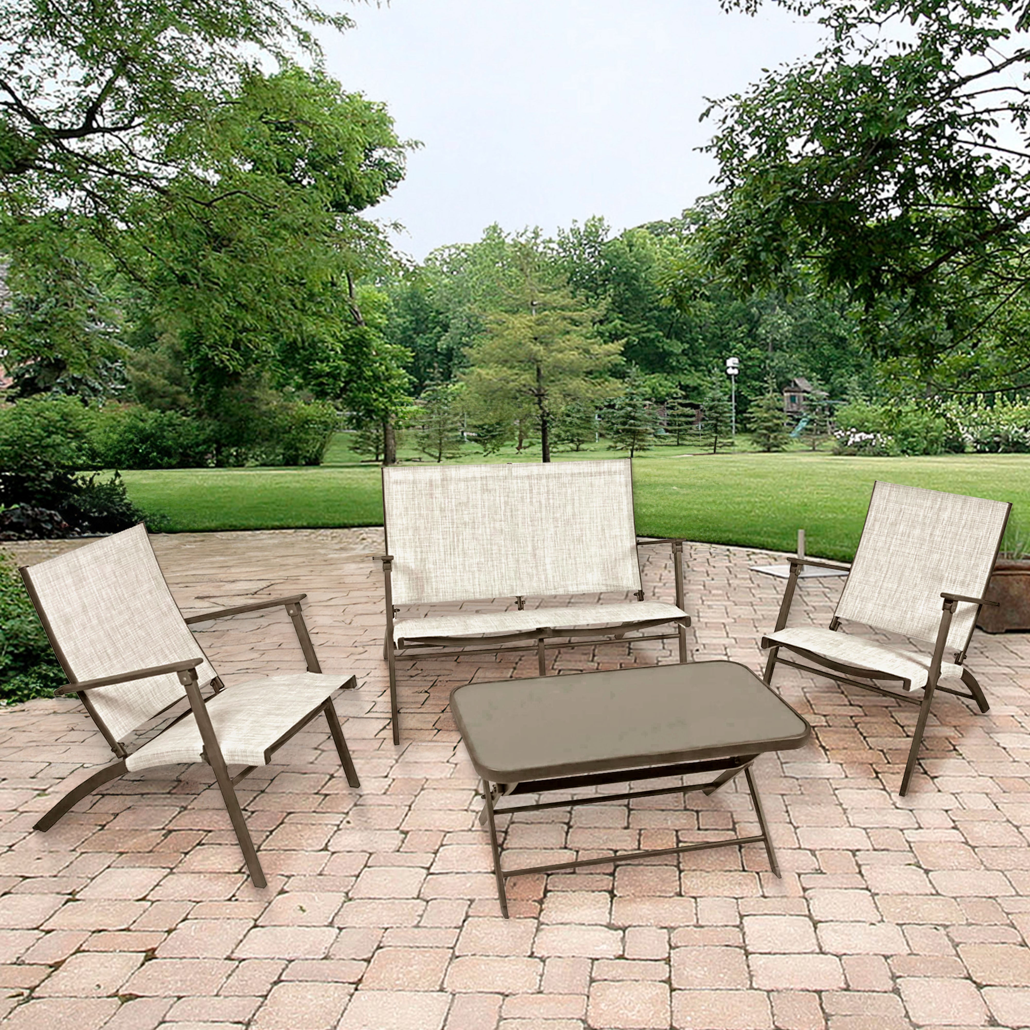 Four Seasons Courtyard Novara 4 PC Steel Folding Outdoor Conversation (Open Box)