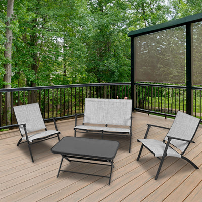 Four Seasons Courtyard Novara 4 PC Steel Folding Outdoor Conversation (Open Box)