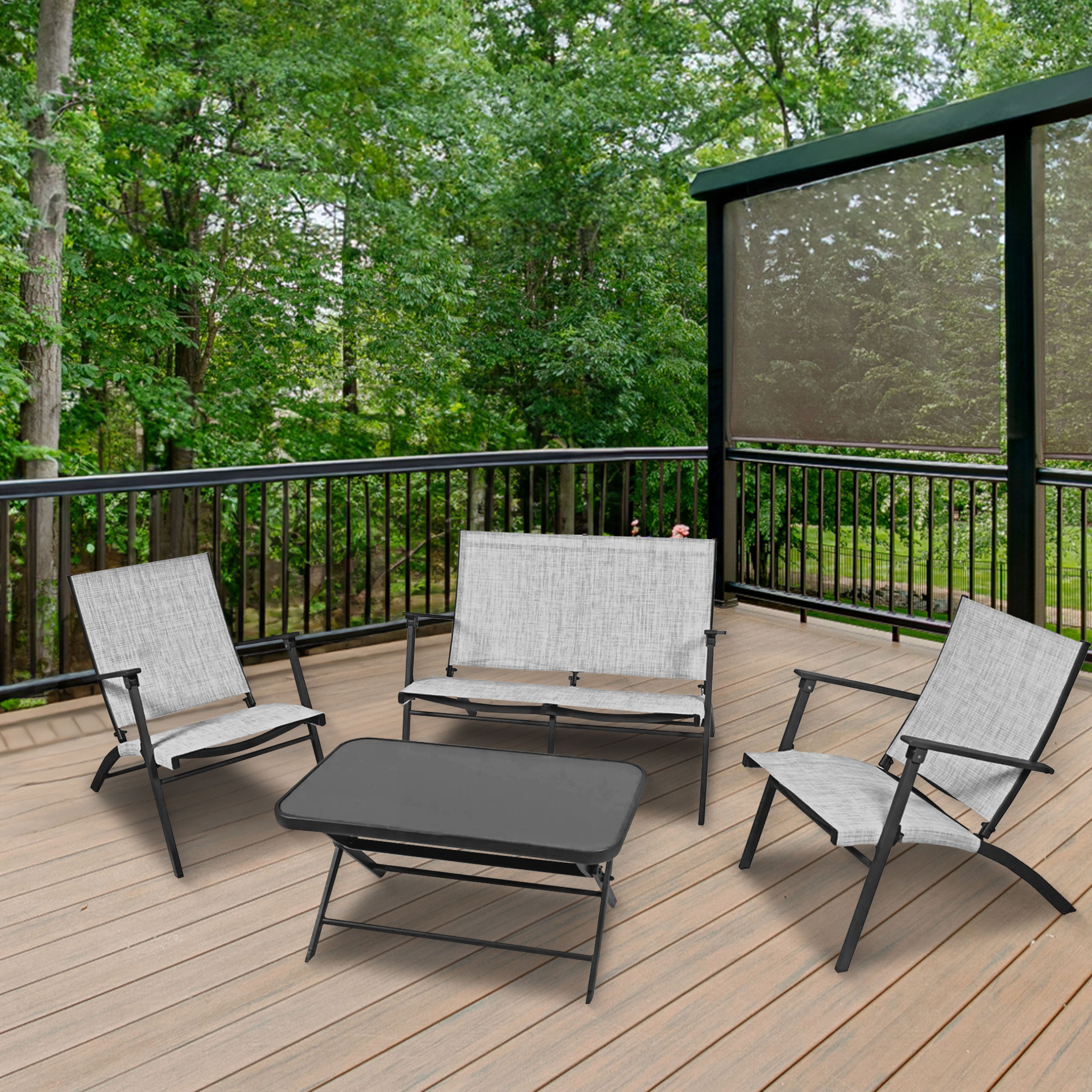 Four Seasons Courtyard Novara 4 PC Steel Folding Outdoor Conversation (Open Box)