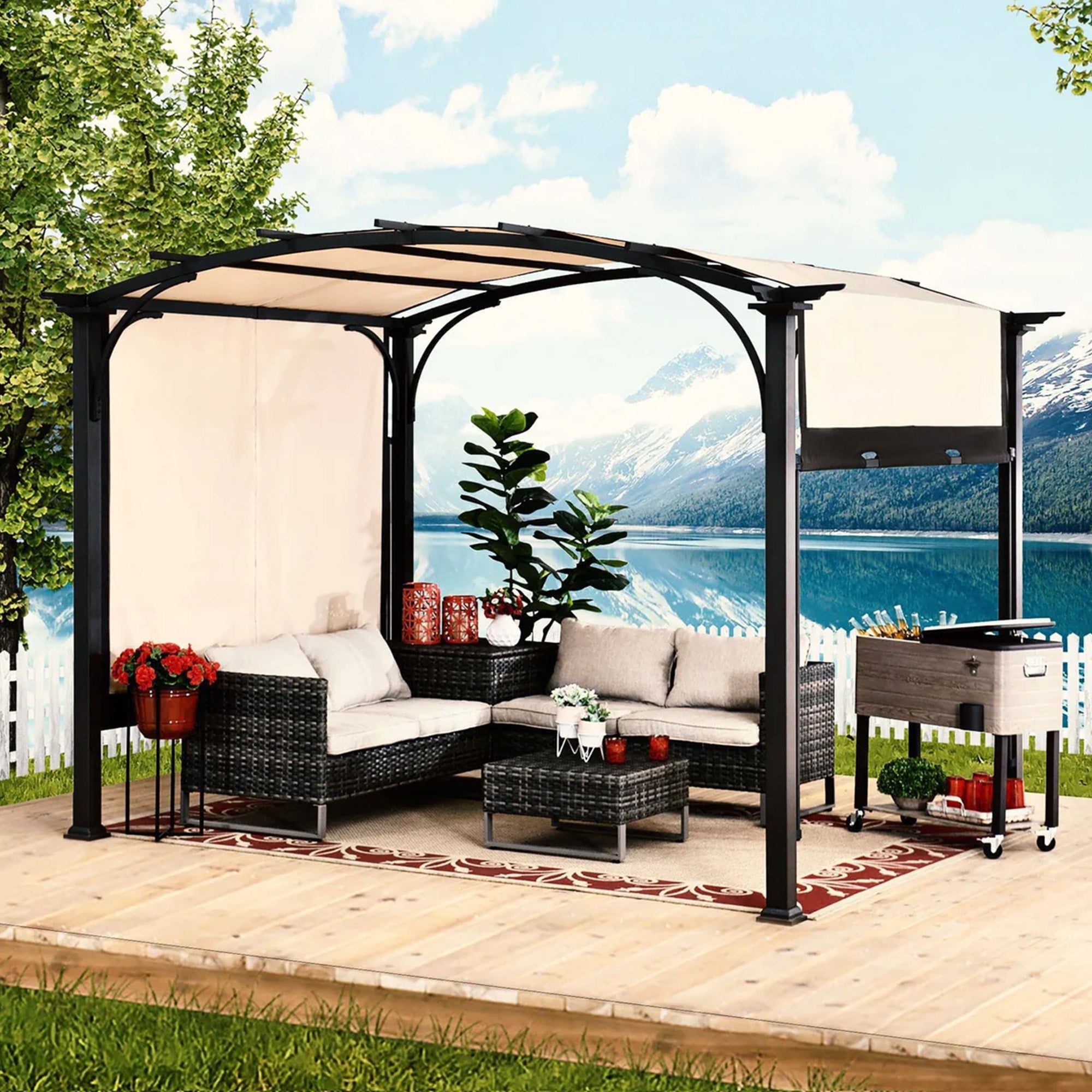 Sunjoy 9x11Ft Arched Pergola Cover Backyard Roof Shaded Canopy Tent (Open Box)