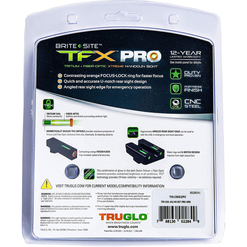 TruGlo Pro TFK Fiber Optic Tritium Handgun Pistol Sight, Sig Sauer (Open Box)
