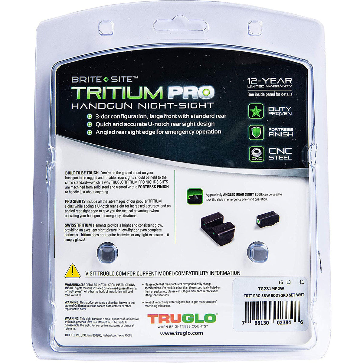 TruGlo Tritium Pro Gun Sight for S&W BODYGUARD .380 Pistols (Open Box)