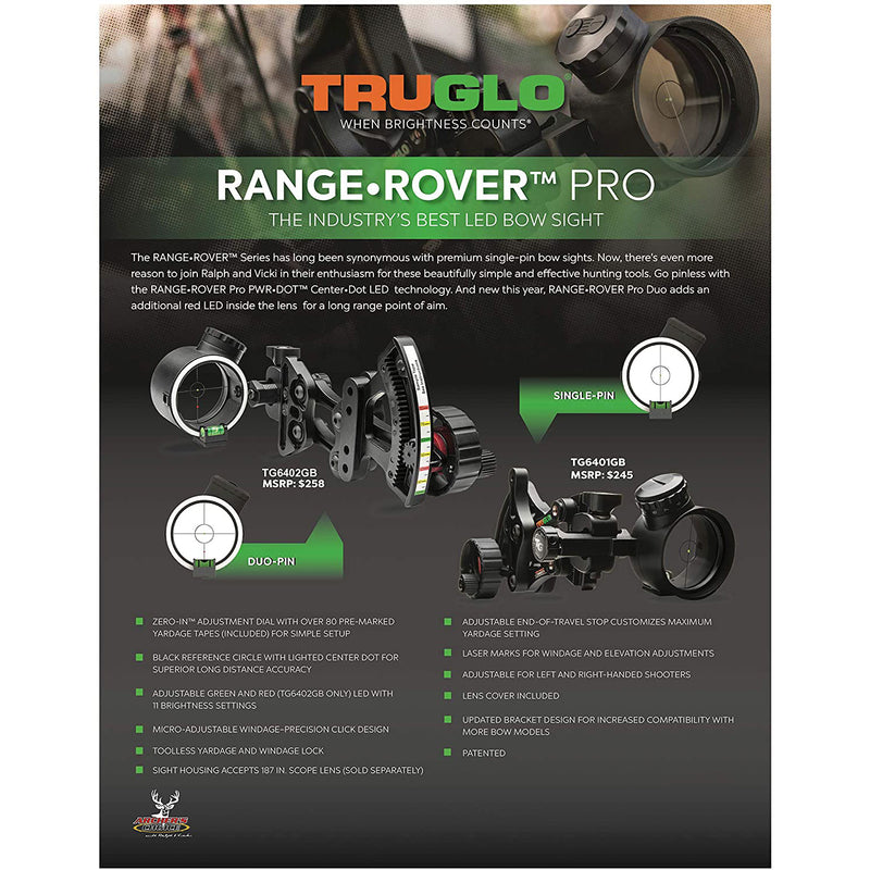 TruGlo Pro Power Dot Illuminated Adjustable Range Rover LED Bow Sight (Open Box)