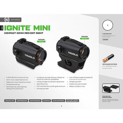 TruGlo Ignite Mini Compact Aluminum 22mm Red Dot Sight with Brightness Settings