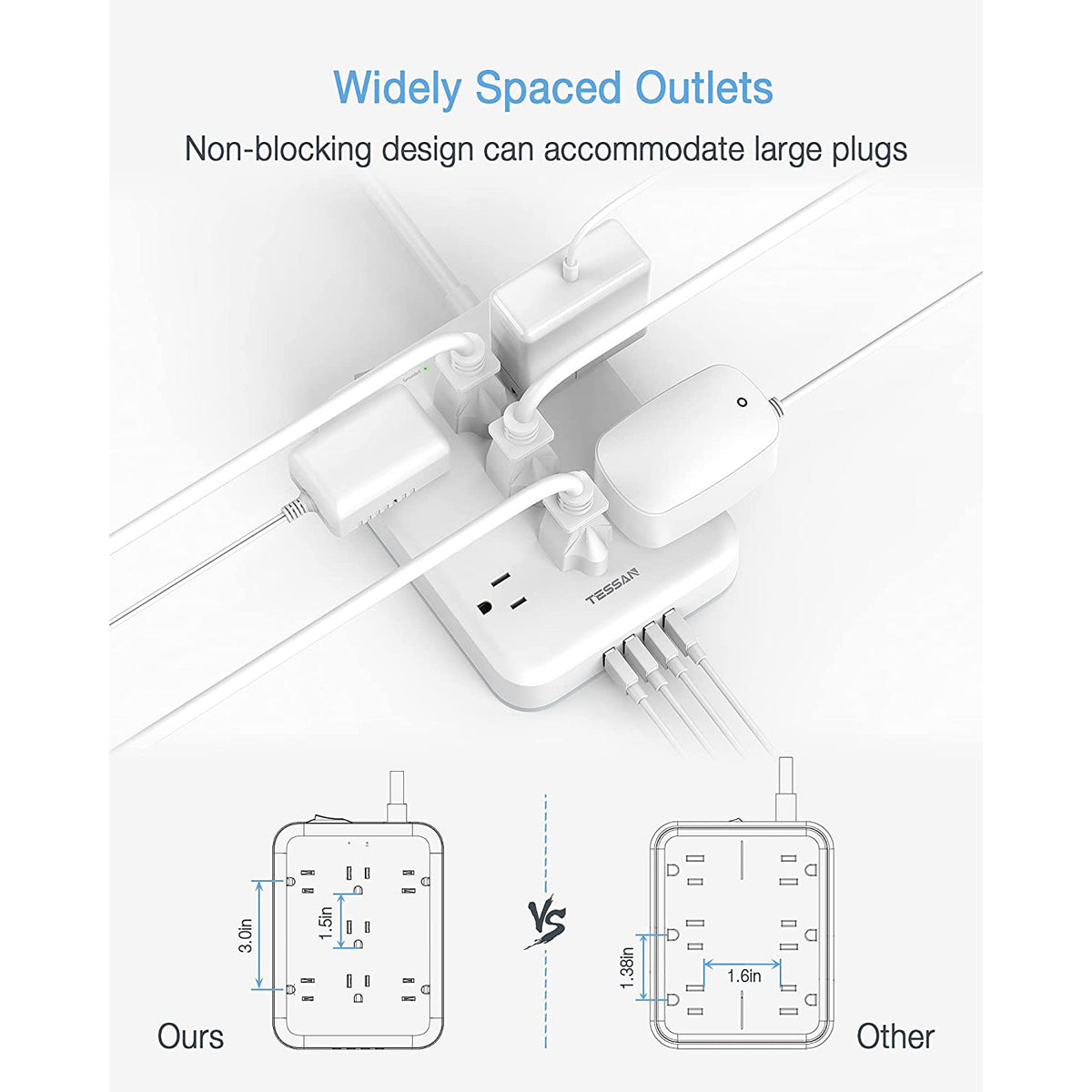 TESSAN Power Strip with Surge Protector, 7 AC Outlets, and 4USB Ports (Open Box)