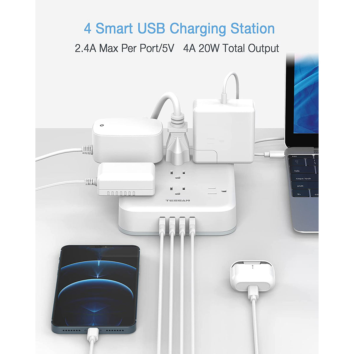 TESSAN Power Strip with Surge Protector, 7 AC Outlets, and 4USB Ports (Open Box)