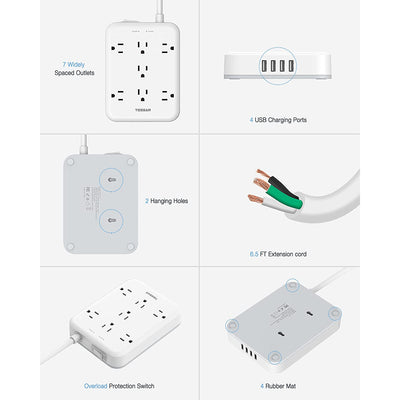TESSAN Power Strip with Surge Protector, 7 AC Outlets, and 4USB Ports (Open Box)