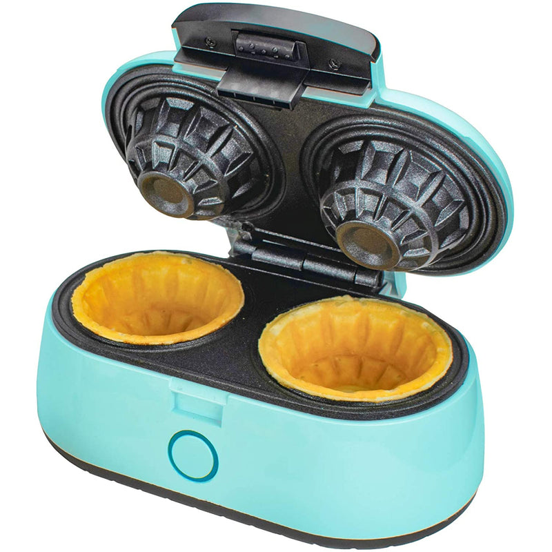 Brentwood Kitchen Counter Dessert Double Bowl Mini Waffle Maker, Blue (Used)
