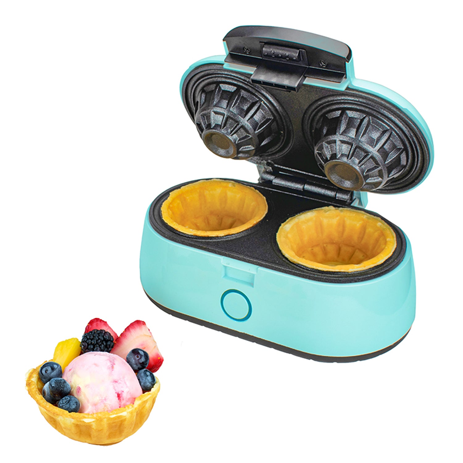 Brentwood TS-1402BL Kitchen Counter Dessert Double Bowl Mini Waffle Maker, Blue