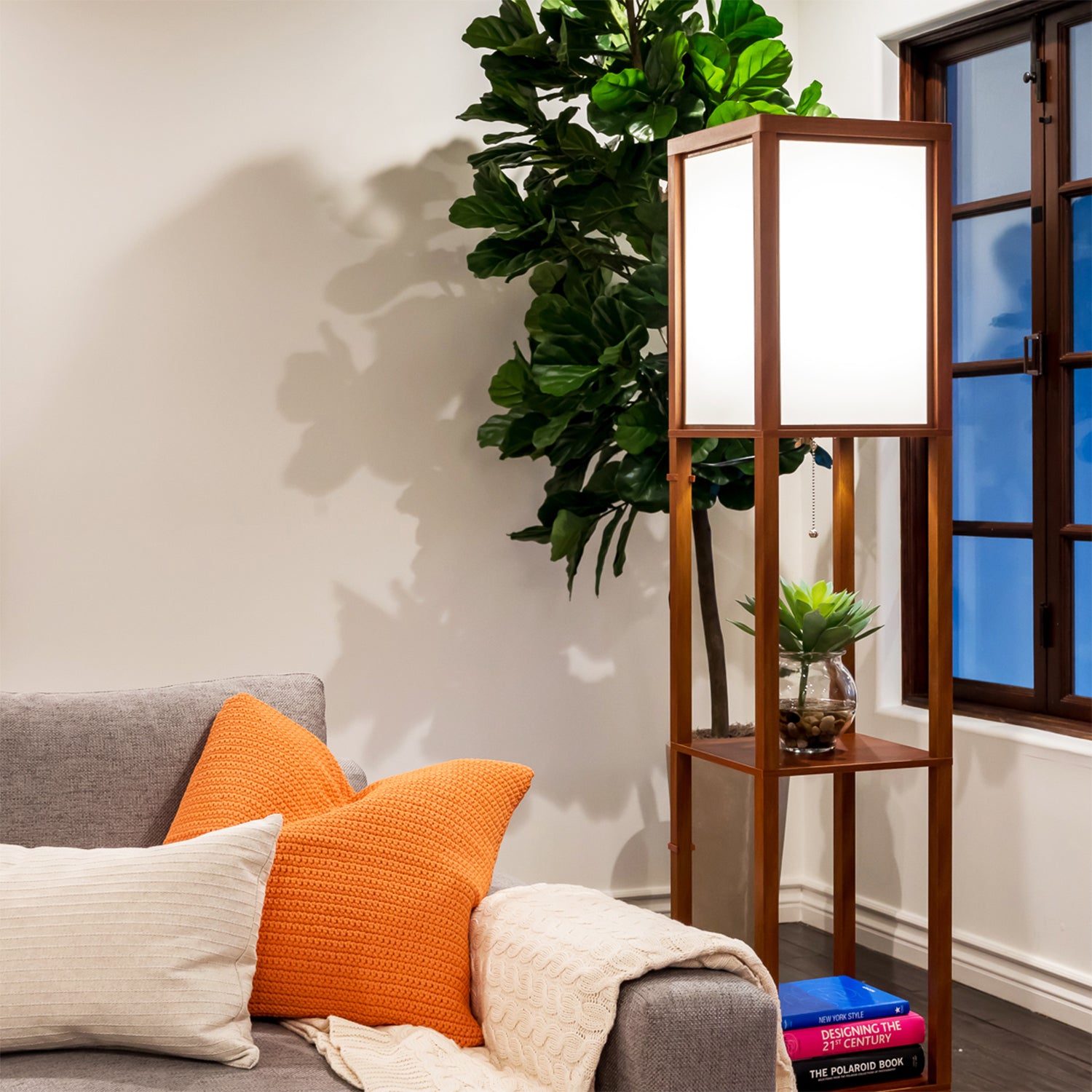 Brightech Maxwell Standing Tower Floor Lamp w/ Shelves & LED Bulb (For Parts)
