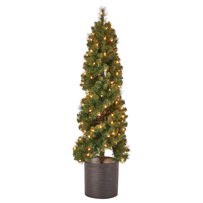 Home Heritage 4 Ft Spiral Design Artificial Pine Tree w/ Clear Lights (Open Box)