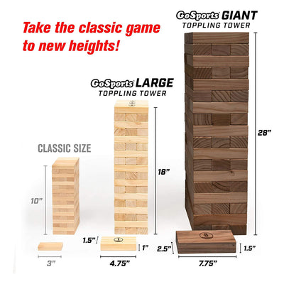 GoSports Giant 5 Ft Wooden Toppling Tower Backyard Lawn Game, Brown (Open Box)