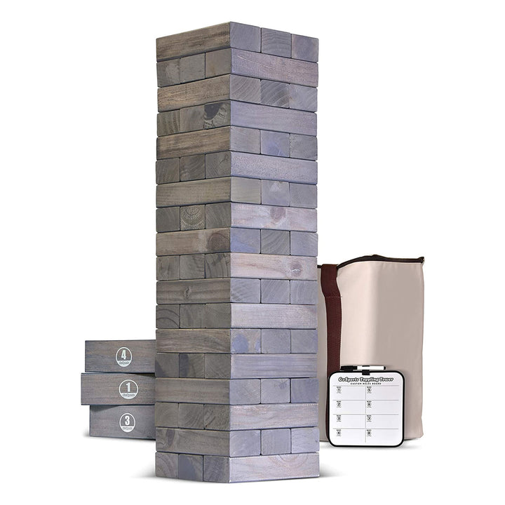 GoSports Giant 5 Foot Wooden Toppling Tower Backyard Lawn Game, Gray (Open Box)