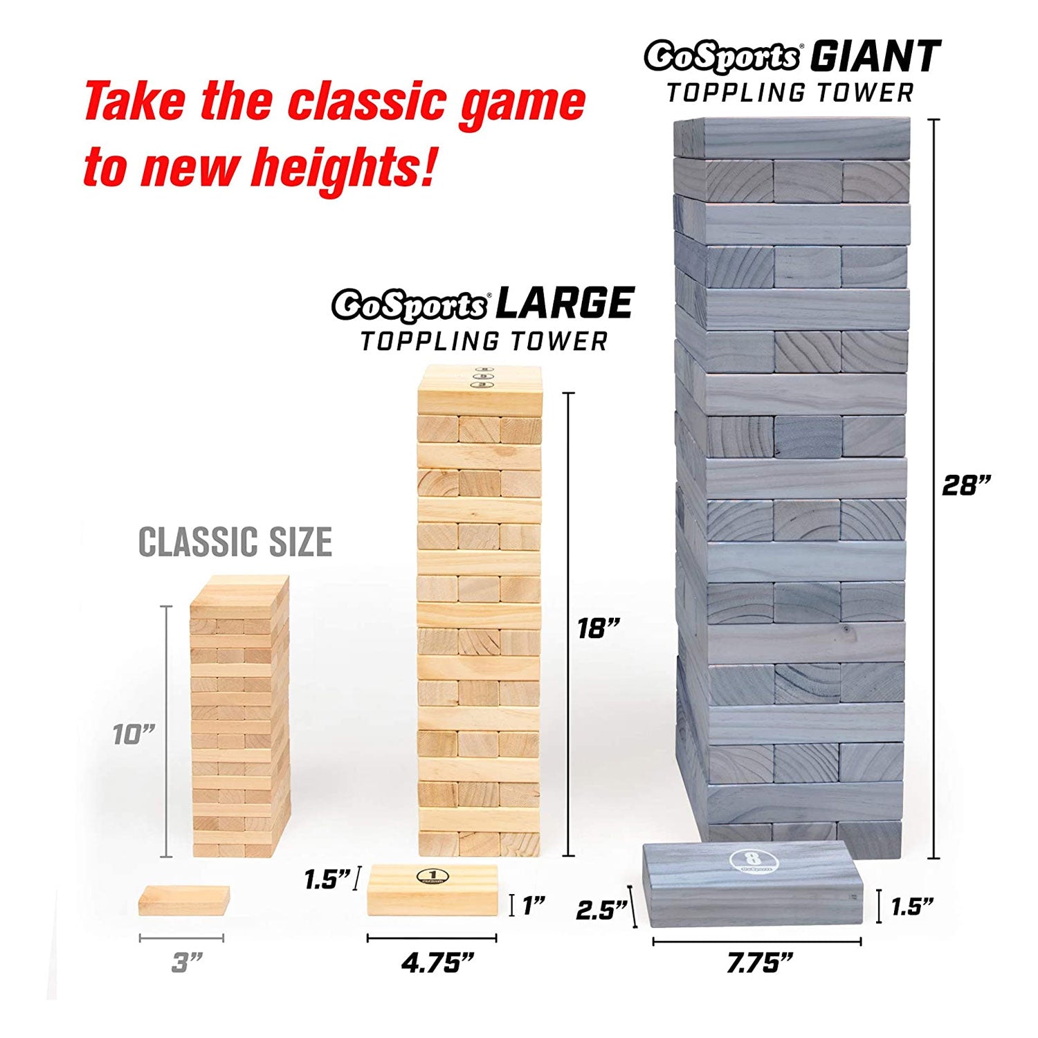 GoSports Giant 5 Foot Wooden Toppling Tower Backyard Lawn Game, Gray (Open Box) - VMInnovations