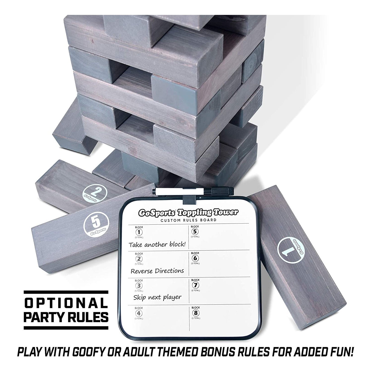GoSports Giant 5 Foot Wooden Toppling Tower Backyard Lawn Game, Gray (Open Box) - VMInnovations
