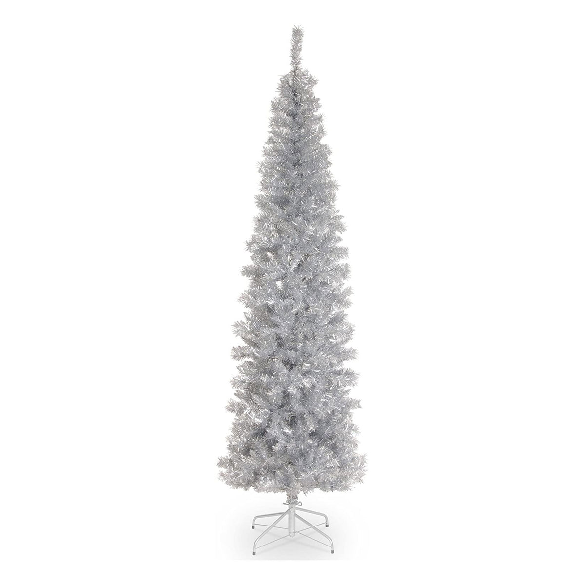 National Tree Company 6 Foot Unlit Holiday Tinsel Tree with Metal Stand, Silver