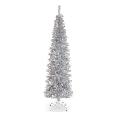 National Tree Company 6 Foot Unlit Holiday Tinsel Tree with Metal Stand, Silver
