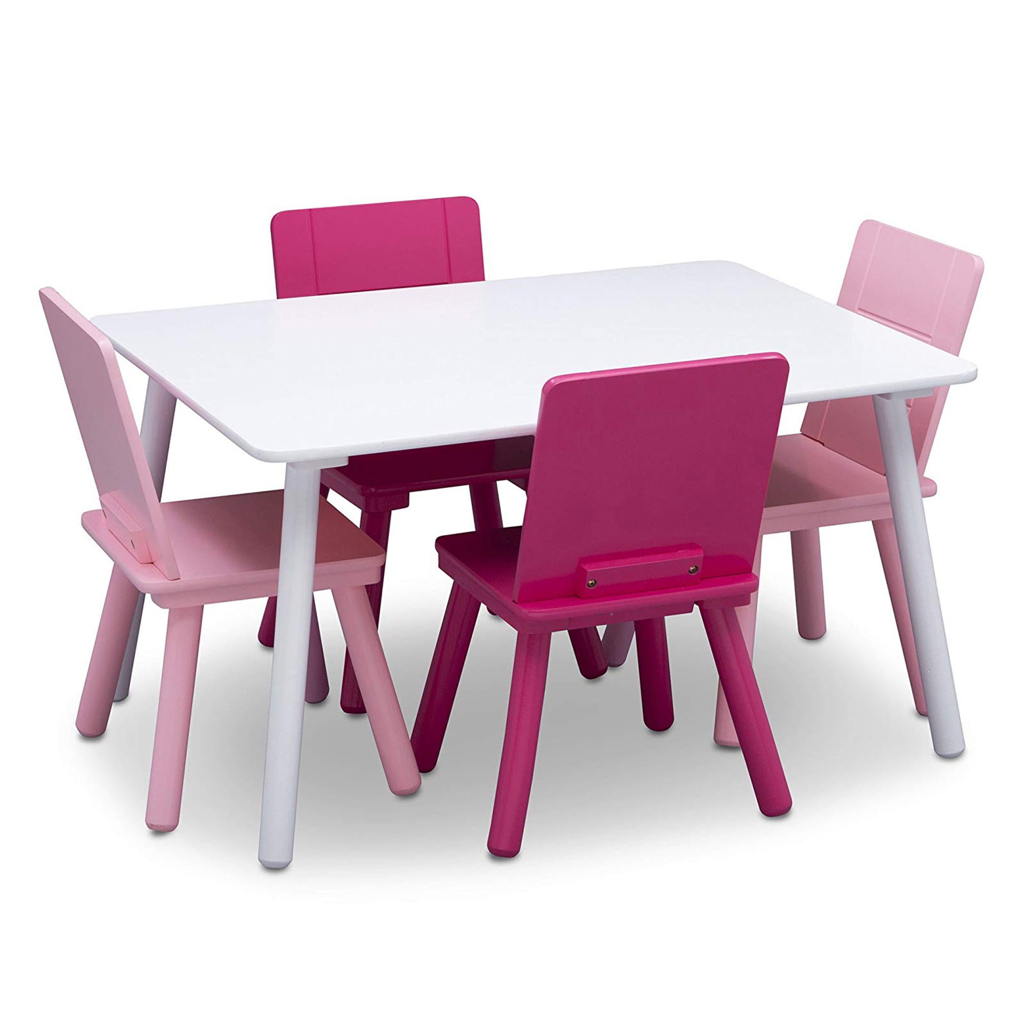 Delta Children Wooden Activity Table and 4 Chair Set, White & Pink (Open Box)