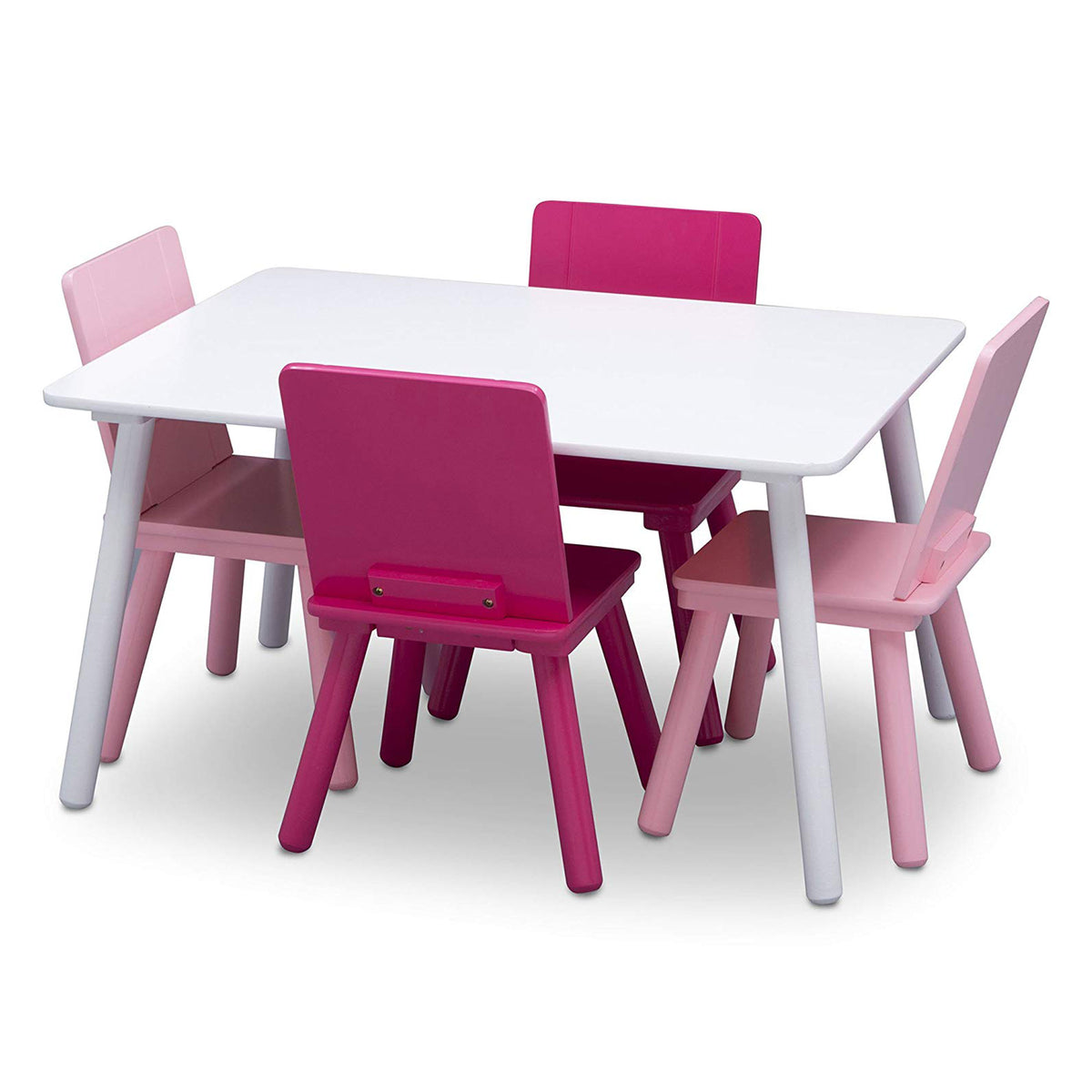 Delta Children Wooden Activity Table and 4 Chair Set, White & Pink (Open Box)
