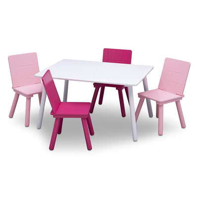 Delta Children Wooden Activity Table and 4 Chair Set, White & Pink (Open Box)