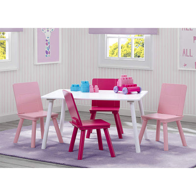 Delta Children Wooden Activity Table and 4 Chair Set, White & Pink (Open Box)