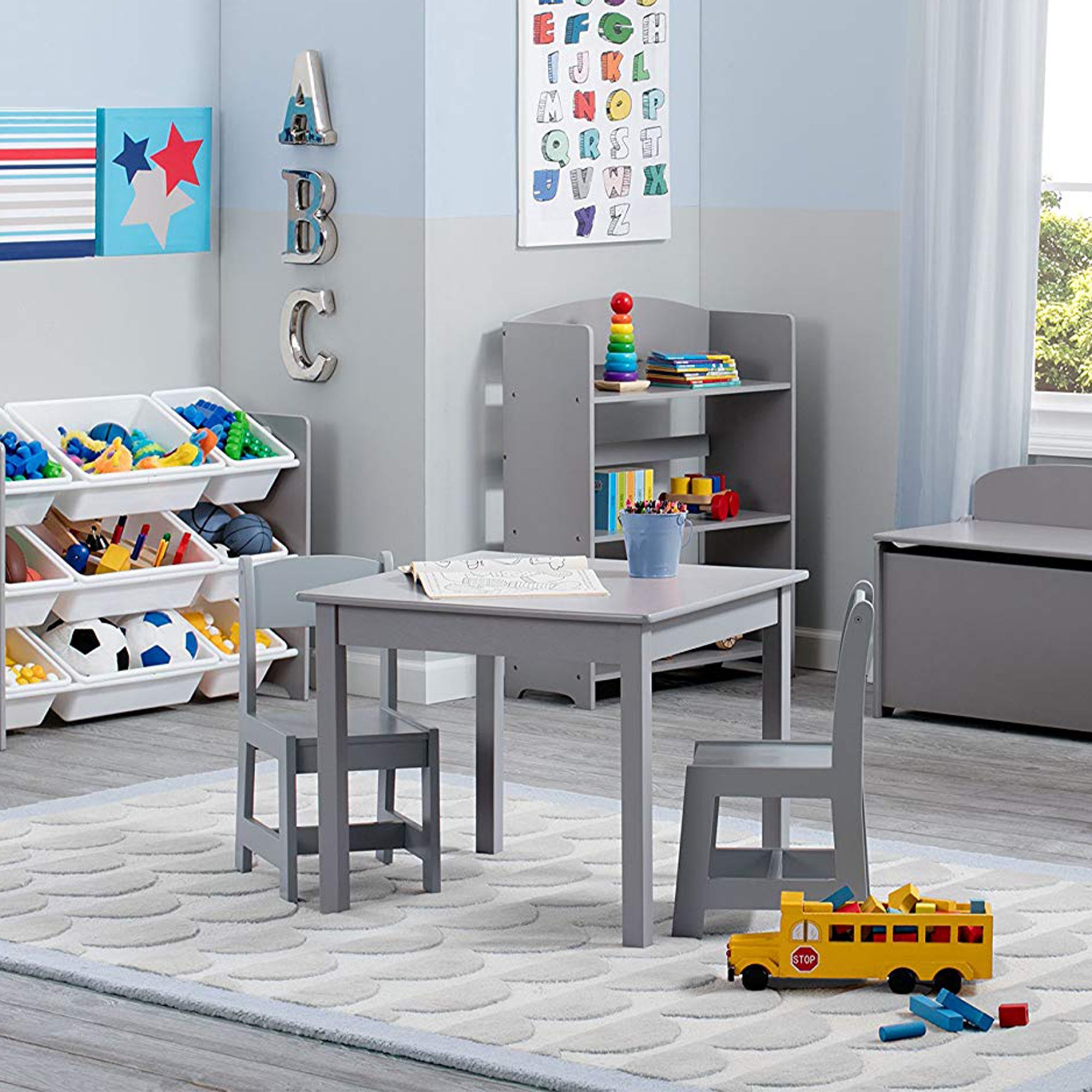 Delta Children MySize Kids Wooden Table and Chairs Sets, Grey (Open Box)