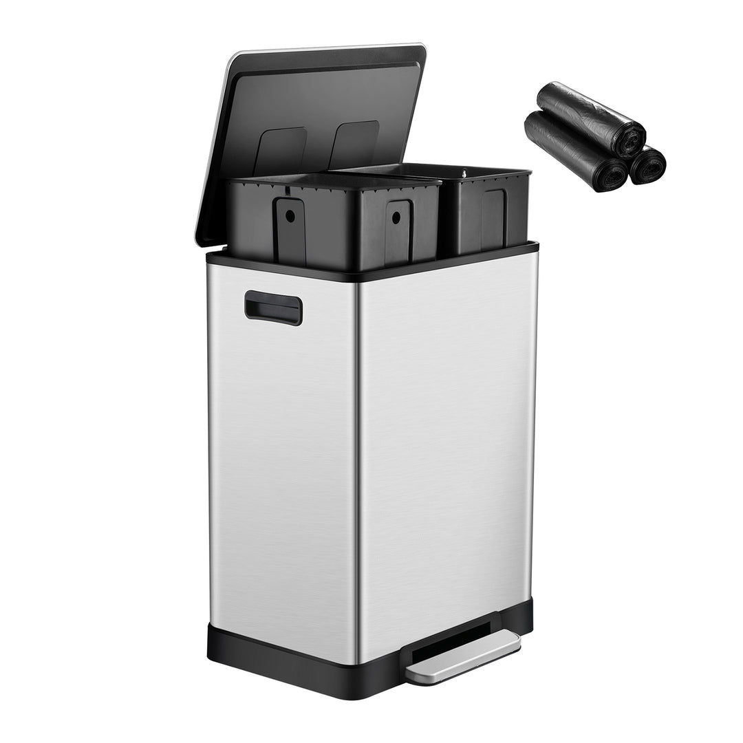 ToiletTree Products Stainless 16 Gal Dual Compartment Trash Can w/ Bags (Used) - VMInnovations