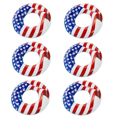 Swimline 36 Inch Inflatable American Flag Swimming Pool Tube Float (6 Pack) - VMInnovations