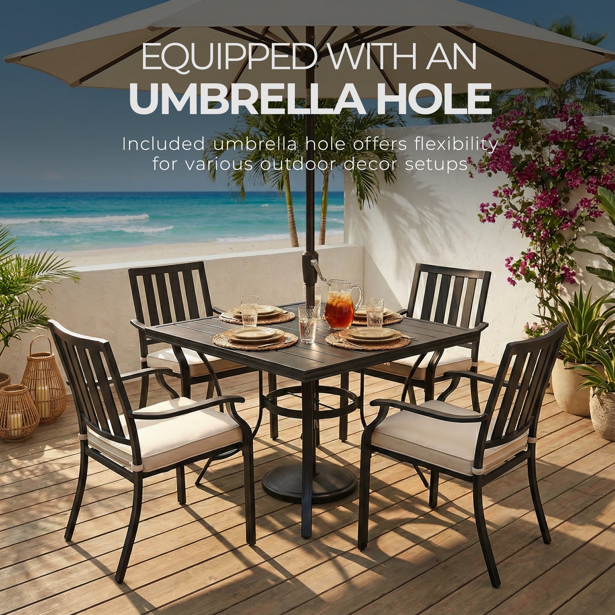 Four Seasons Courtyard Top Dining Table w/Umbrella Hole, Gray (Open Box) - VMInnovations