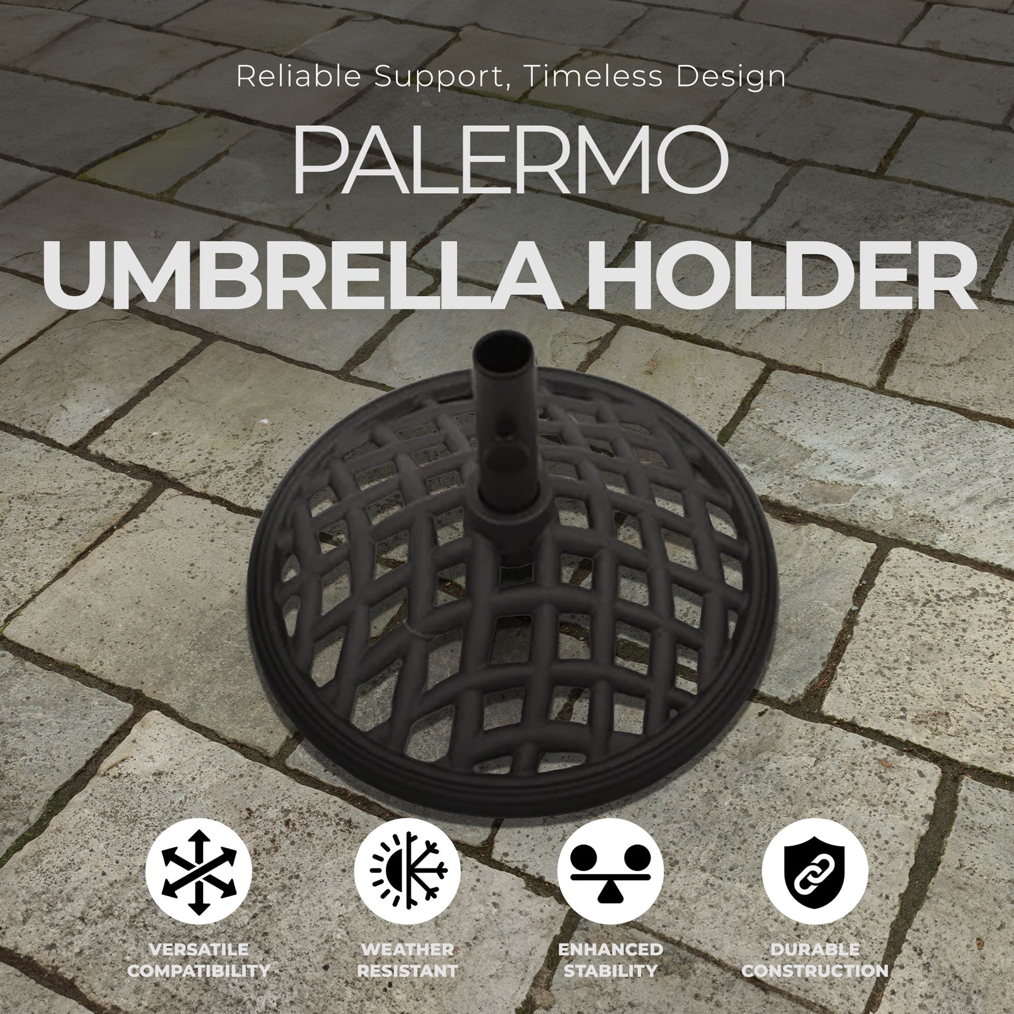 Four Seasons Courtyard Palermo 19” Cast Iron Umbrella Holder Base-Gray(Open Box)