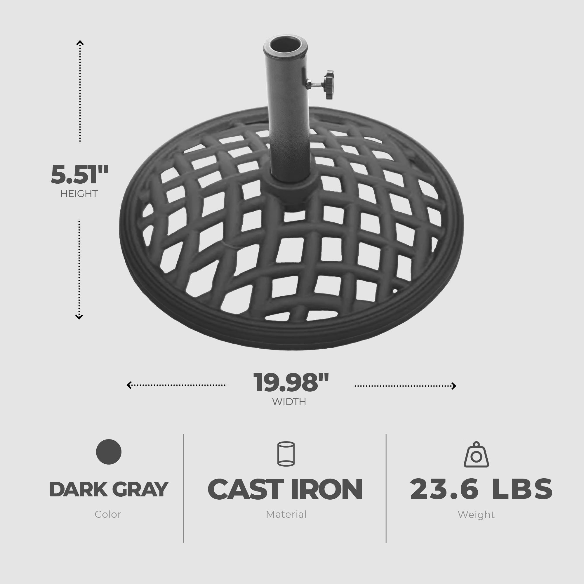 Four Seasons Courtyard Palermo 19” Cast Iron Umbrella Holder Base-Gray(Open Box)
