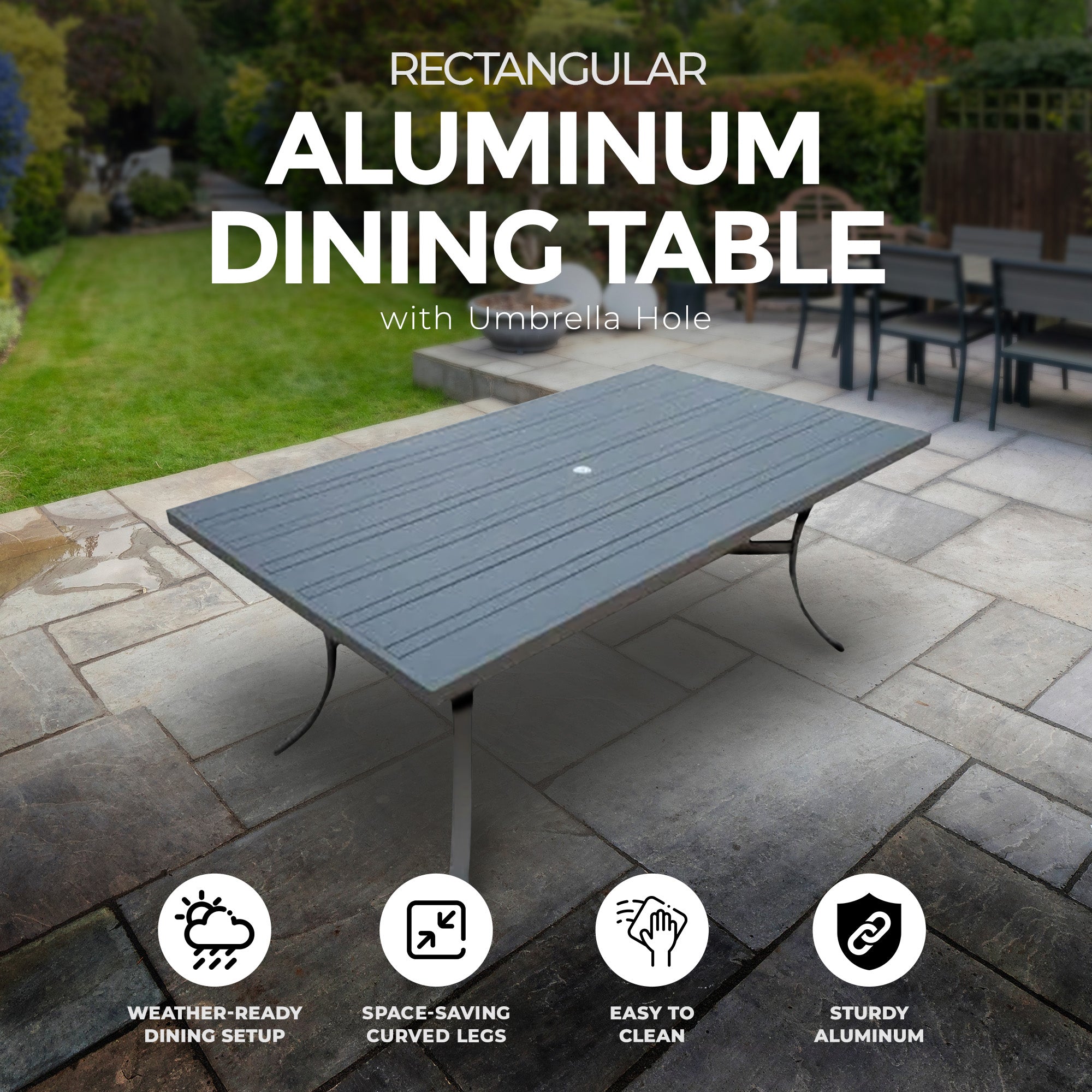 Four Seasons Courtyard Tuscany 72"x39" Aluminum Dining Table, Black (Open Box)
