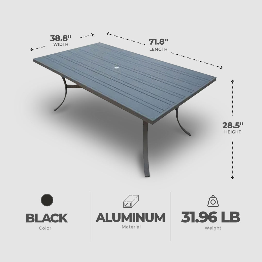 Four Seasons Courtyard Tuscany 72 x 39" Rectangular Aluminum Dining Table, Black - VMInnovations