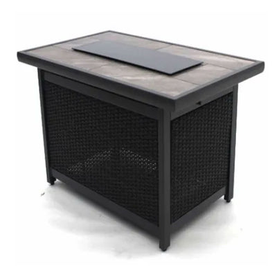 Four Seasons Courtyard Wilmette Firepit Woven Wicker with Grouted Stone Top - VMInnovations