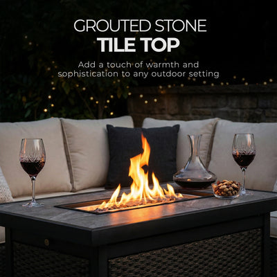 Four Seasons Courtyard Wilmette Firepit Woven Wicker with Grouted Stone Top - VMInnovations
