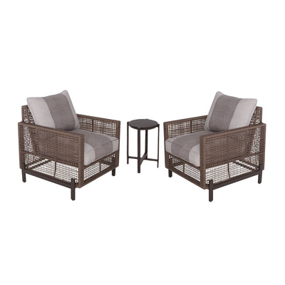 Four Seasons Courtyard Radde 3 Piece Woven Wicker Deep Seating Chat Set, Beige - VMInnovations