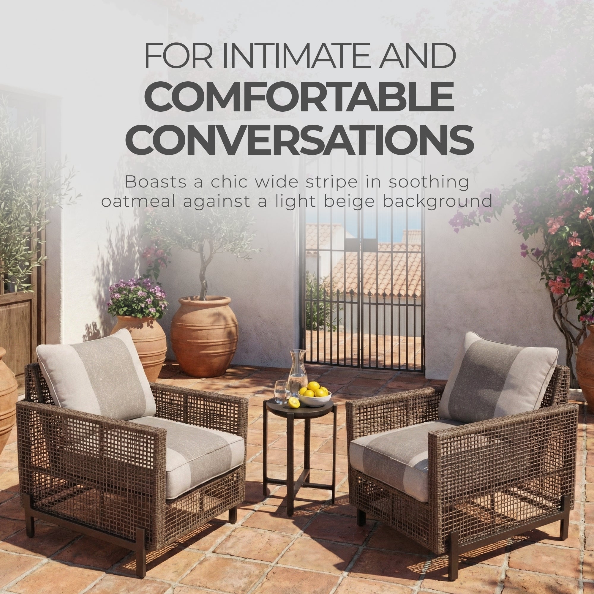 Four Seasons Courtyard Radde 3 Piece Woven Wicker Deep Seating Chat Set, Beige - VMInnovations