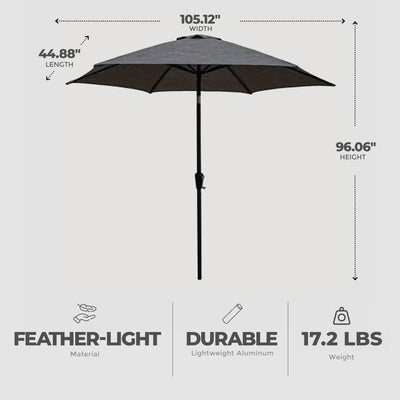 Four Seasons Courtyard Tuscany Market Aluminum Umbrella w/ Crank and Tilt, Gray - VMInnovations