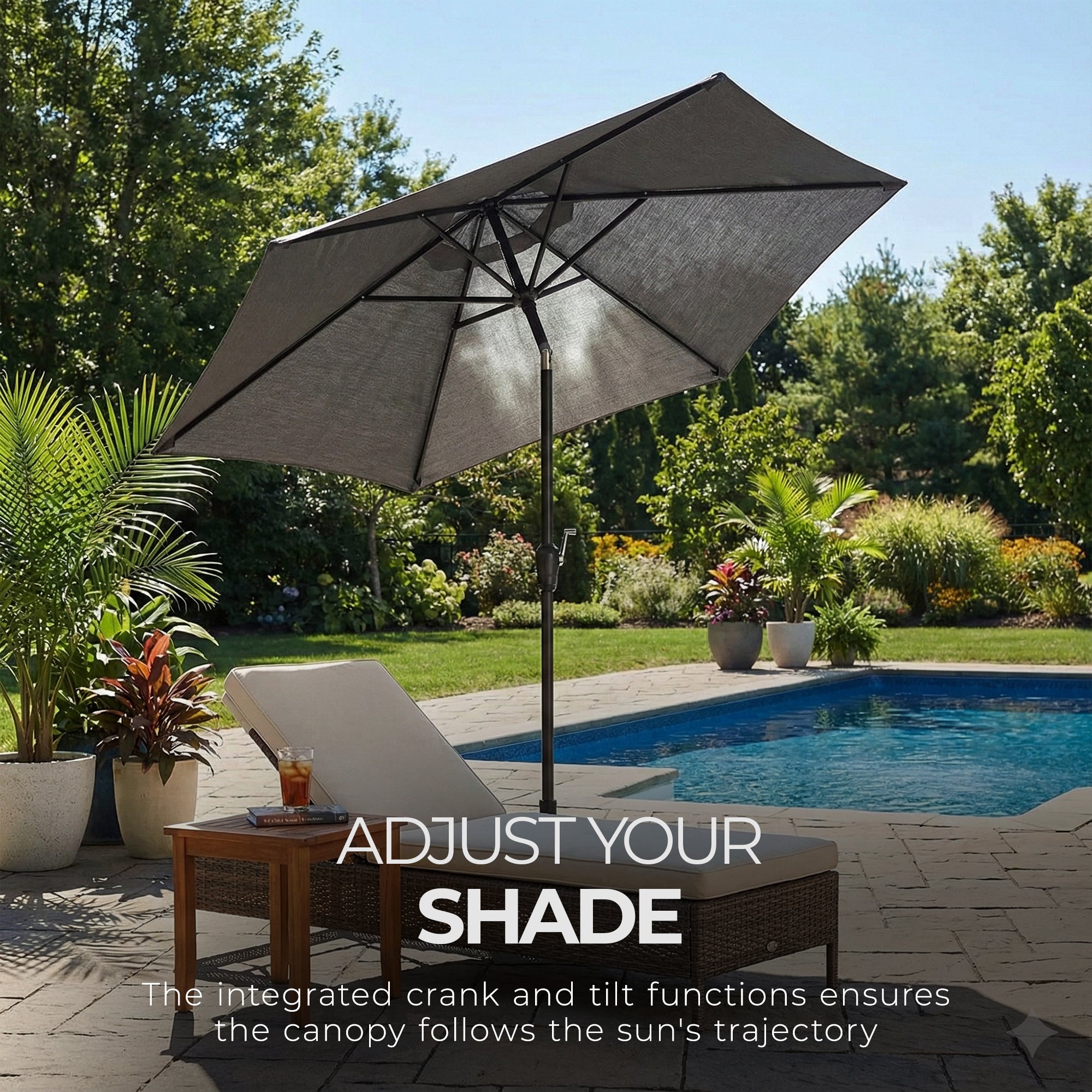 Four Seasons Courtyard Tuscany Market Aluminum Umbrella w/ Crank and Tilt, Gray - VMInnovations