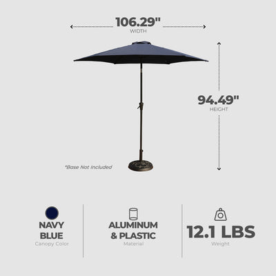 Four Seasons Courtyard Rockland 9 Foot Outdoor Patio Market Umbrella, Navy Blue - VMInnovations