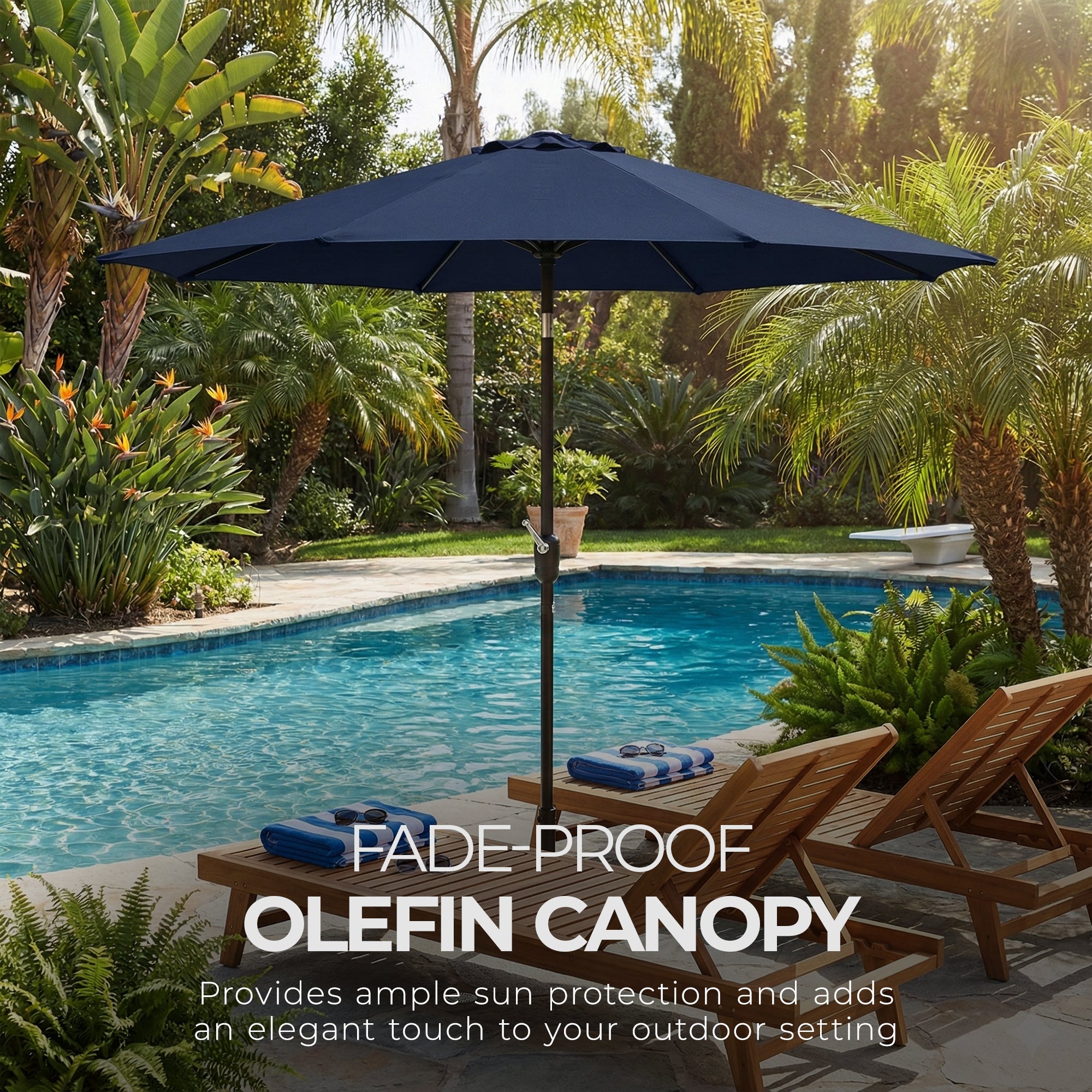 Four Seasons Courtyard Rockland 9 Foot Outdoor Patio Market Umbrella, Navy Blue - VMInnovations
