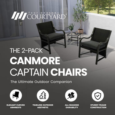 Four Seasons Courtyard Canmore Captain Outdoor Patio Cushioned Arm Chair, 2 Pack - VMInnovations